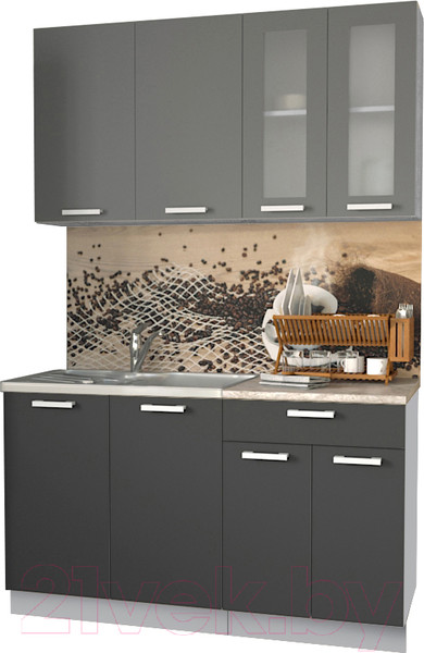 Изображение товара Кухонный гарнитур Интерлиния Мила 14 (антрацит/серебро/опал светлый)