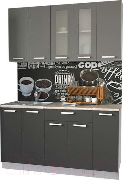 Изображение товара Кухонный гарнитур Интерлиния Мила 15 (антрацит/серебро/опал светлый)