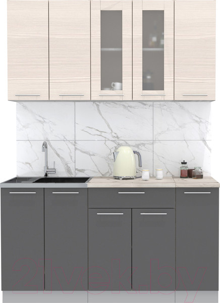 Изображение товара Кухонный гарнитур Интерлиния Мила 15 (антрацит/вудлайн кремовый/опал светлый)