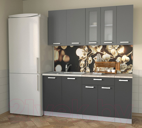 Изображение товара Кухонный гарнитур Интерлиния Мила 17 (антрацит/серебро/опал светлый)