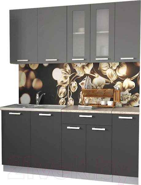 Изображение товара Кухонный гарнитур Интерлиния Мила 17 (антрацит/серебро/опал светлый)