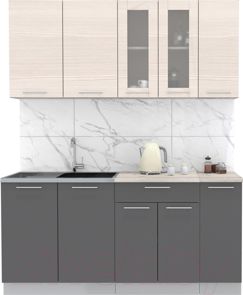 Изображение товара Кухонный гарнитур Интерлиния Мила 17 (антрацит/вудлайн кремовый/опал светлый)