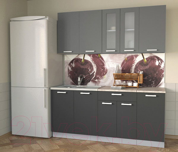 Изображение товара Кухонный гарнитур Интерлиния Мила 18 (антрацит/серебро/опал светлый)