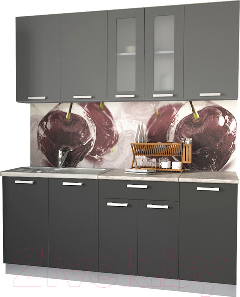 Изображение товара Кухонный гарнитур Интерлиния Мила 18 (антрацит/серебро/опал светлый)