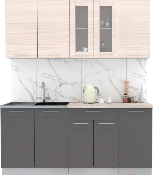 Изображение товара Кухонный гарнитур Интерлиния Мила 18 (антрацит/вудлайн кремовый/опал светлый)