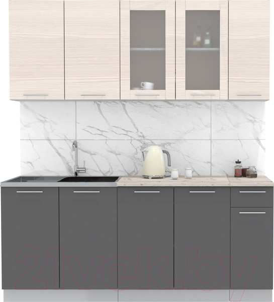 Изображение товара Кухонный гарнитур Интерлиния Мила 19 (антрацит/вудлайн кремовый/опал светлый)