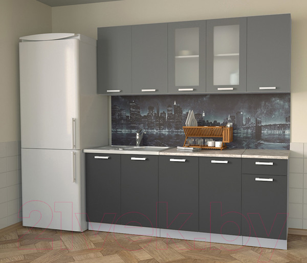 Изображение товара Кухонный гарнитур Интерлиния Мила 20 (антрацит/серебро/опал светлый)