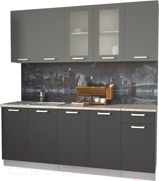 Изображение товара Кухонный гарнитур Интерлиния Мила 20 (антрацит/серебро/опал светлый)
