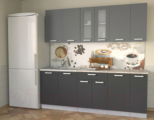 Изображение товара Кухонный гарнитур Интерлиния Мила 21 (антрацит/серебро/опал светлый)