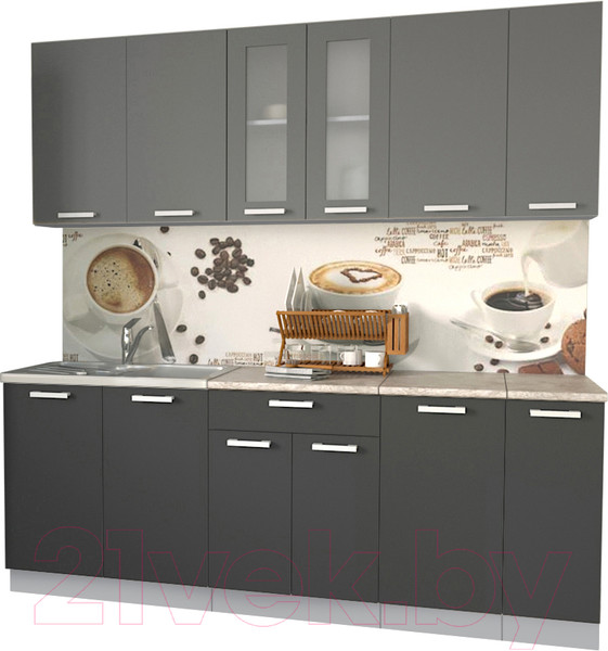 Изображение товара Кухонный гарнитур Интерлиния Мила 21 (антрацит/серебро/опал светлый)