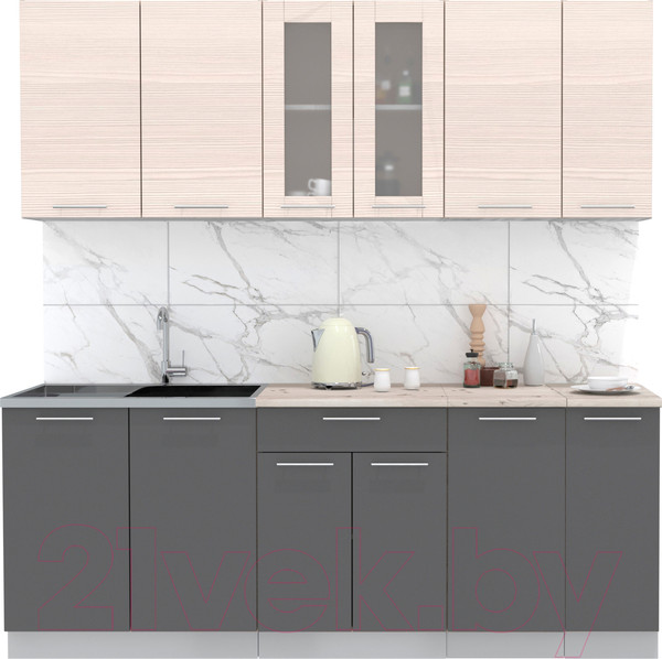 Изображение товара Кухонный гарнитур Интерлиния Мила 21 (антрацит/вудлайн кремовый/опал светлый)