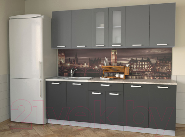 Изображение товара Кухонный гарнитур Интерлиния Мила 22 (антрацит/серебро/опал светлый)