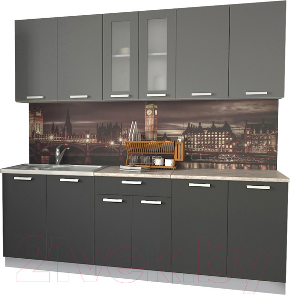 Изображение товара Кухонный гарнитур Интерлиния Мила 22 (антрацит/серебро/опал светлый)