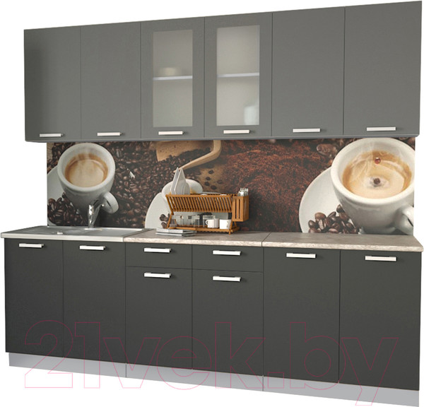 Изображение товара Кухонный гарнитур Интерлиния Мила 24 (антрацит/серебро/опал светлый)