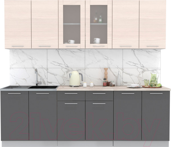 Изображение товара Кухонный гарнитур Интерлиния Мила 24 (антрацит/вудлайн кремовый/опал светлый)