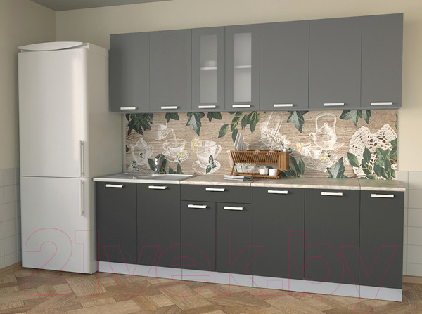 Изображение товара Кухонный гарнитур Интерлиния Мила 25 (антрацит/серебро/опал светлый)