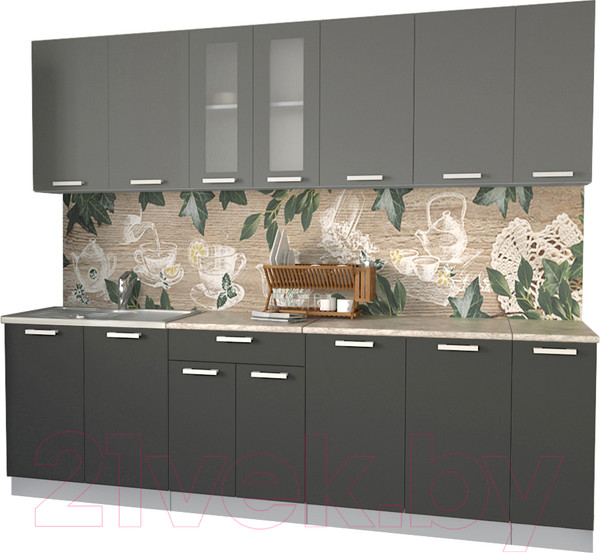 Изображение товара Кухонный гарнитур Интерлиния Мила 25 (антрацит/серебро/опал светлый)