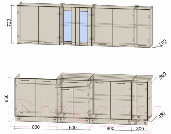 Изображение товара Кухонный гарнитур Интерлиния Мила 25 (антрацит/серебро/опал светлый)