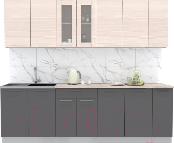 Изображение товара Кухонный гарнитур Интерлиния Мила 25 (антрацит/вудлайн кремовый/опал светлый)