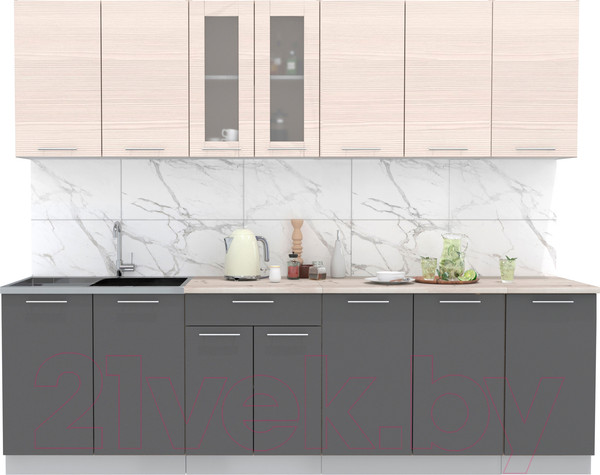 Изображение товара Кухонный гарнитур Интерлиния Мила 26 (антрацит/вудлайн кремовый/опал светлый)
