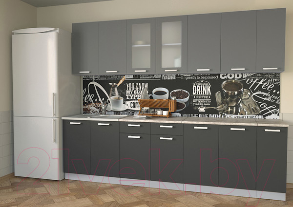 Изображение товара Кухонный гарнитур Интерлиния Мила 27 (антрацит/серебро/опал светлый)