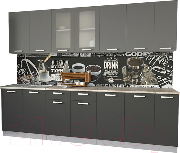 Изображение товара Кухонный гарнитур Интерлиния Мила 27 (антрацит/серебро/опал светлый)