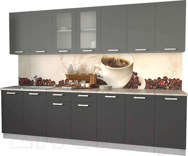 Изображение товара Кухонный гарнитур Интерлиния Мила 28 (антрацит/серебро/опал светлый)