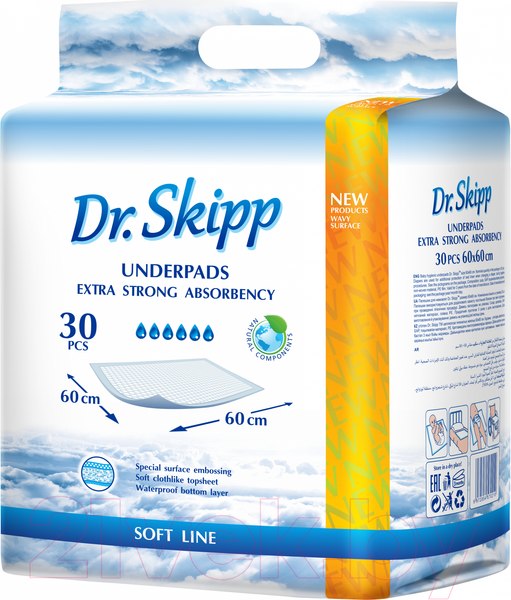 Изображение товара Набор пеленок одноразовых детских Dr.Skipp С суперабсорбентом 60x60 (30шт)
