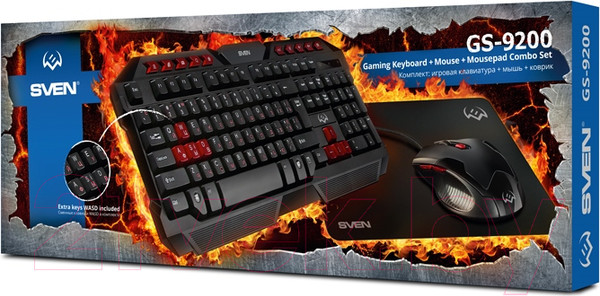 Изображение товара Комплект клавиатура и мышь Sven GS-9200 (черный, с ковриком)