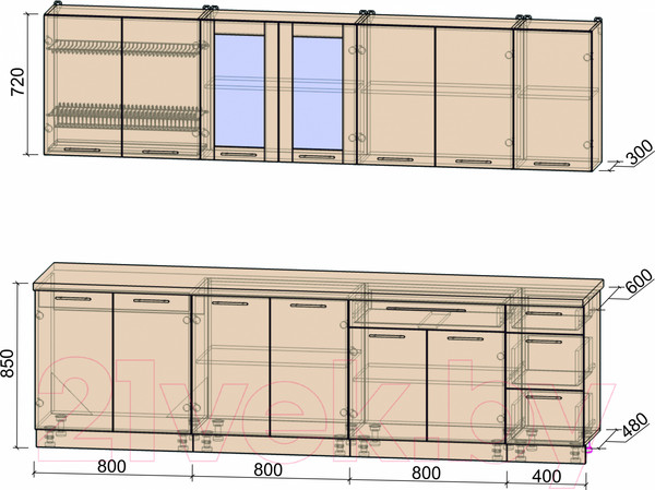Изображение товара Кухонный гарнитур Интерлиния Мила Пластик 2.8 Б (капучино глянец/опал светлый)