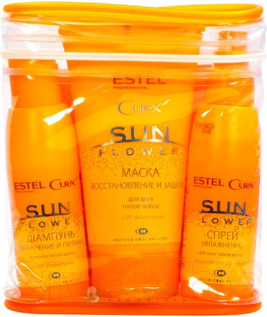 Изображение товара Набор косметики для волос Estel Curex Sunflower шампунь 100мл+спрей 100мл+маска 150мл