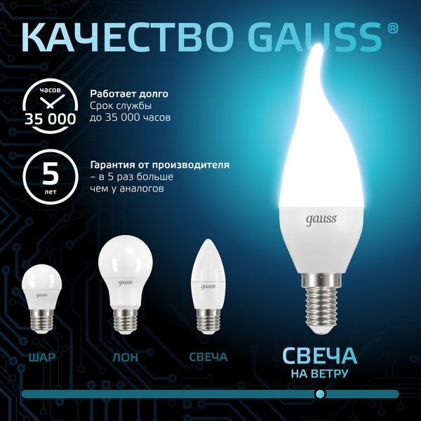 Изображение товара Лампа Gauss Candle E14 6.5W 4100K / 104101207