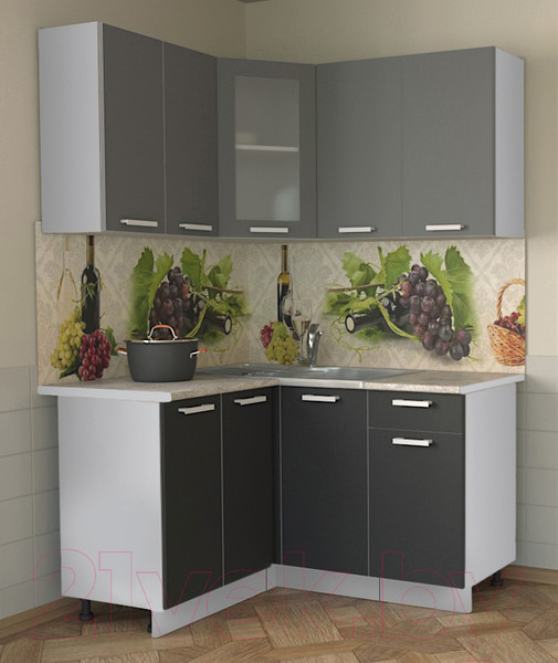 Изображение товара Кухонный гарнитур Интерлиния Мила 12x14 (антрацит/серебро/опал светлый)