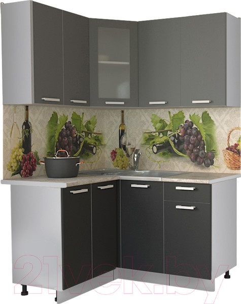 Изображение товара Кухонный гарнитур Интерлиния Мила 12x14 (антрацит/серебро/опал светлый)