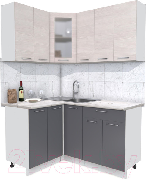 Изображение товара Кухонный гарнитур Интерлиния Мила 12x15 (антрацит/вудлайн кремовый/опал светлый)