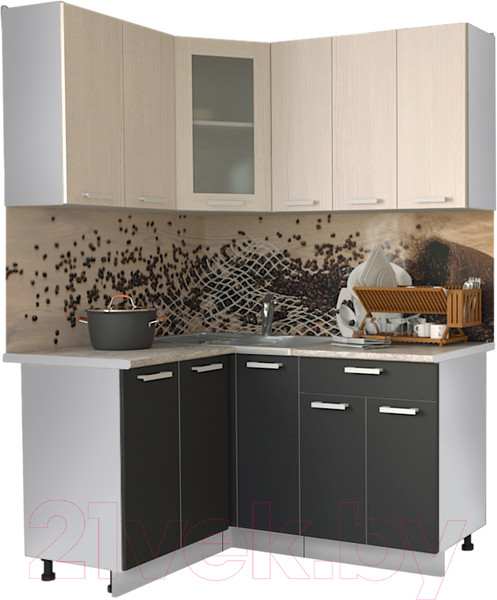 Изображение товара Кухонный гарнитур Интерлиния Мила 12x15 (антрацит/вудлайн кремовый/опал светлый)