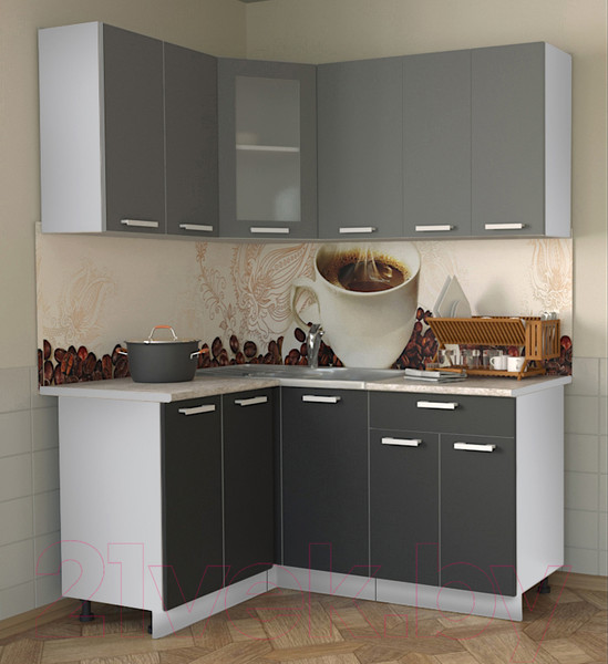 Изображение товара Кухонный гарнитур Интерлиния Мила 12x16 (антрацит/серебро/опал светлый)