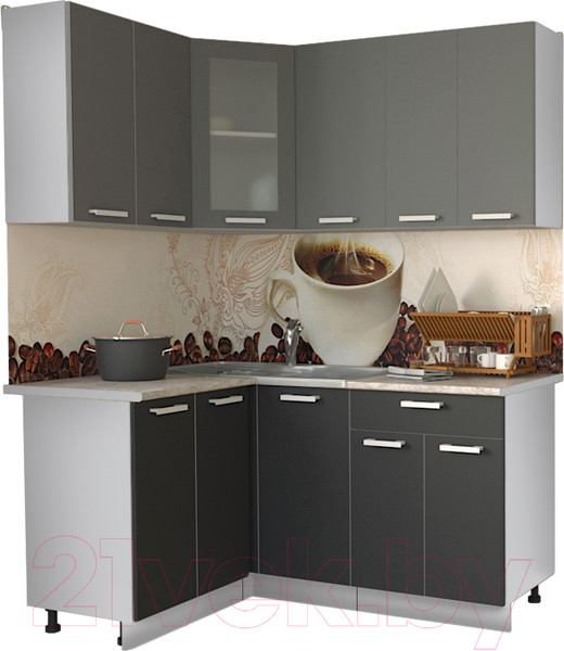 Изображение товара Кухонный гарнитур Интерлиния Мила 12x16 (антрацит/серебро/опал светлый)