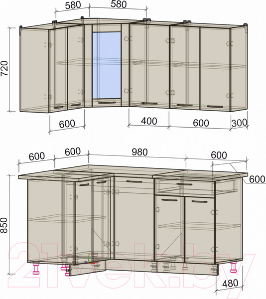 Изображение товара Кухонный гарнитур Интерлиния Мила 12x16 (бетон/бетон/кастилло темный)