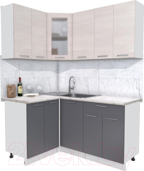 Изображение товара Кухонный гарнитур Интерлиния Мила 12x16 (антрацит/вудлайн кремовый/опал светлый)