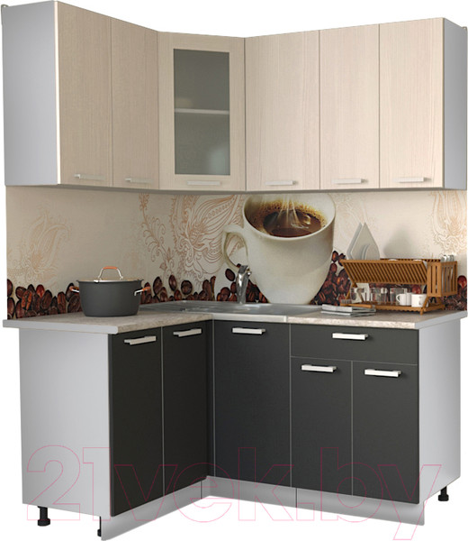 Изображение товара Кухонный гарнитур Интерлиния Мила 12x16 (антрацит/вудлайн кремовый/опал светлый)