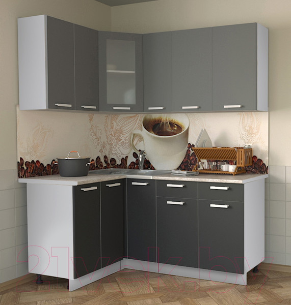 Изображение товара Кухонный гарнитур Интерлиния Мила 12x17 (антрацит/серебро/опал светлый)