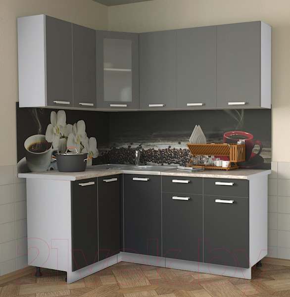 Изображение товара Кухонный гарнитур Интерлиния Мила 12x18 (антрацит/серебро/опал светлый)