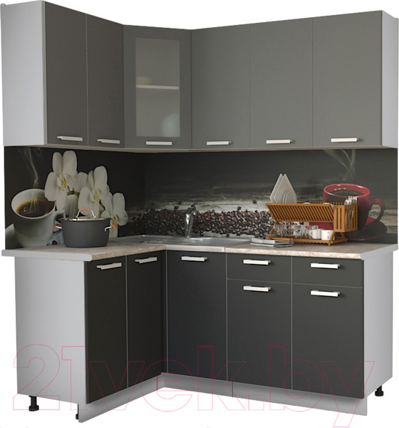 Изображение товара Кухонный гарнитур Интерлиния Мила 12x18 (антрацит/серебро/опал светлый)