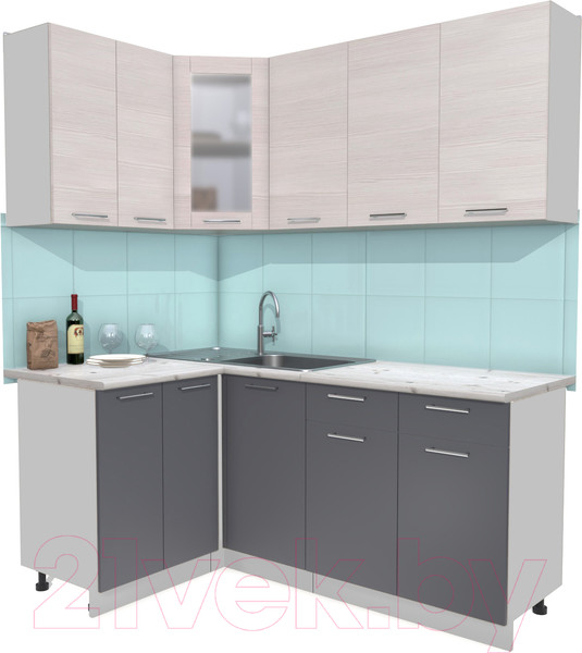 Изображение товара Кухонный гарнитур Интерлиния Мила 12x18 (антрацит/вудлайн кремовый/опал светлый)