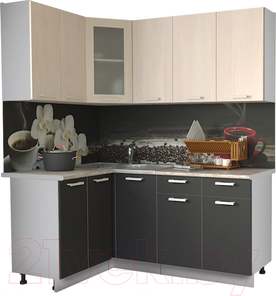 Изображение товара Кухонный гарнитур Интерлиния Мила 12x18 (антрацит/вудлайн кремовый/опал светлый)
