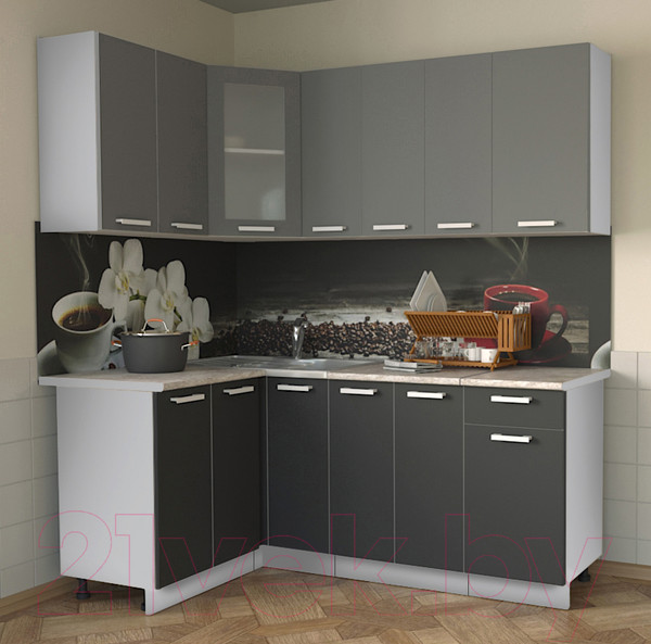 Изображение товара Кухонный гарнитур Интерлиния Мила 12x19 (антрацит/серебро/опал светлый)