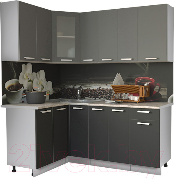 Изображение товара Кухонный гарнитур Интерлиния Мила 12x19 (антрацит/серебро/опал светлый)