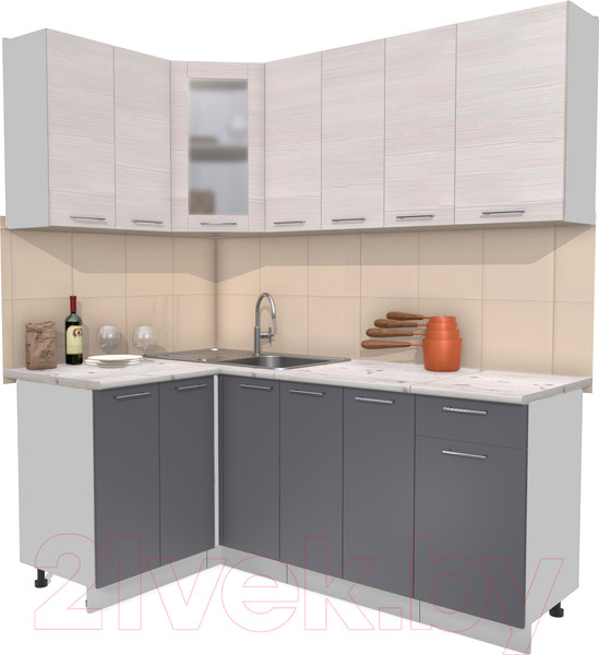 Изображение товара Кухонный гарнитур Интерлиния Мила 12x19 (антрацит/вудлайн кремовый/опал светлый)