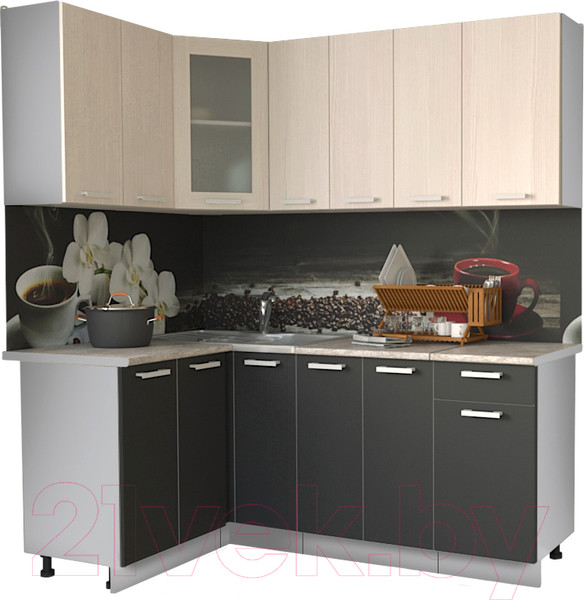Изображение товара Кухонный гарнитур Интерлиния Мила 12x19 (антрацит/вудлайн кремовый/опал светлый)